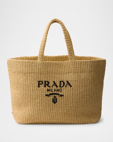 Prada Men's Crochet Logo-Embroidered Tote Bag