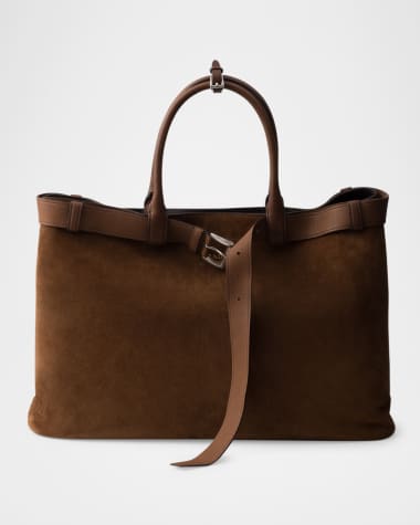 Prada Men's Buckle Suede Shoulder Bag with Belt