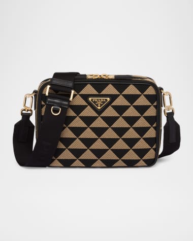 Prada Men's Symbole Embroidered Fabric Shoulder Bag