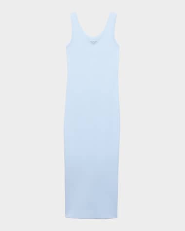 Prada Triangle Cotton Rib Knit Midi Tank Dress