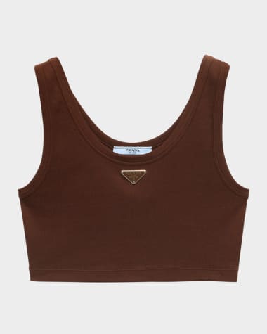 Prada Triangle Rib Knit Crop Tank Top
