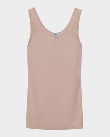 Prada Metal Logo Ribbed Jersey Tank Top