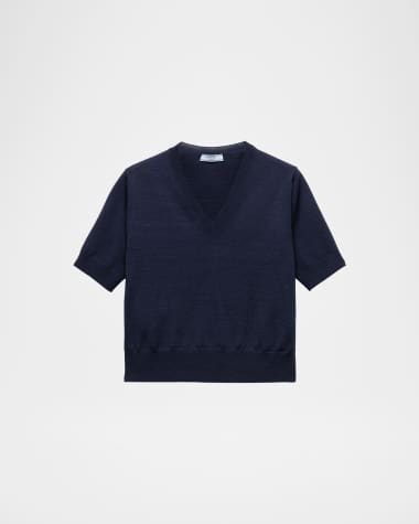 Prada V-Neck Short Sleeve Boxy Wool Sweater