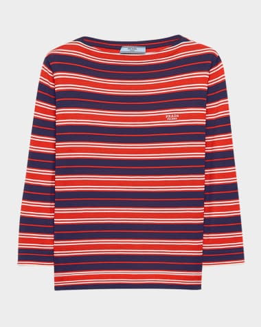 Prada Stripe Silk Boat-Neck Sweater