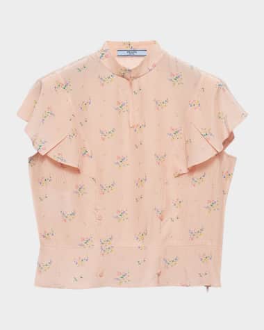 Prada Floral Ponge High-Neck Top