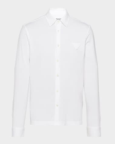 Prada Men's Cotton Tonal Logo Sport Shirt
