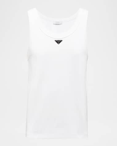 Prada Men's Ribbed Cotton Logo Tank Top