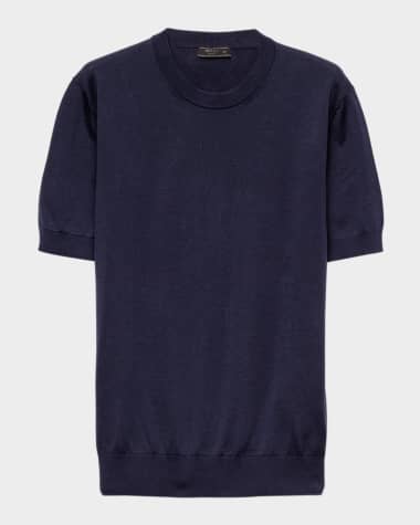 Prada Men's Short-Sleeve Cotton Crewneck Sweater