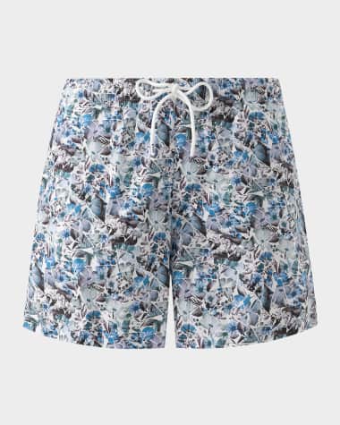 Eton Men's Geometric-Floral Slim Swim Trunks