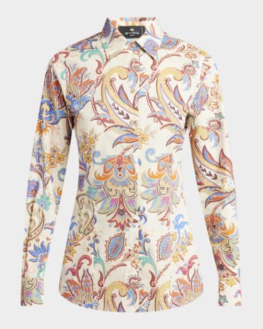 Etro Tapestry-Print Cotton Button-Down Shirt