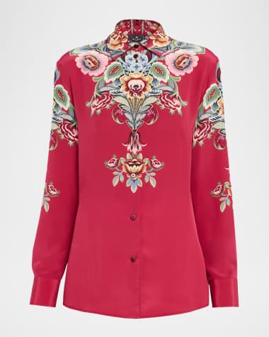 Etro Floral Silk Long-Sleeve Tunic Blouse