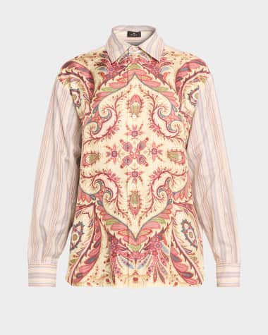 Etro Romantic Pink Silk Foulard Striped Button-Down Shirt