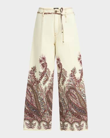 Etro Romantic Pink Drawstring Wide-Leg Denim Pants