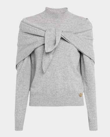 Oscar de la Renta Mockneck Cashmere Knit Scarf Sweater