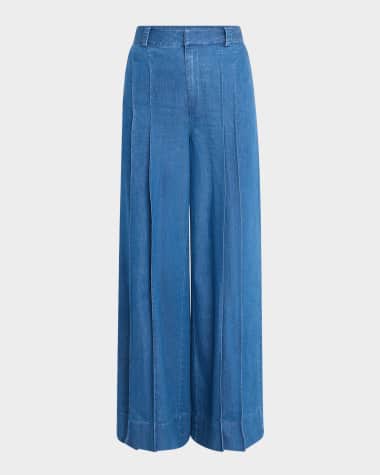 Derek Lam 10 Crosby Katrina Wide-Leg Chambray Trousers