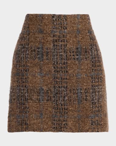 Brunello Cucinelli Tartan Organza Embroidered Knit Mini Skirt