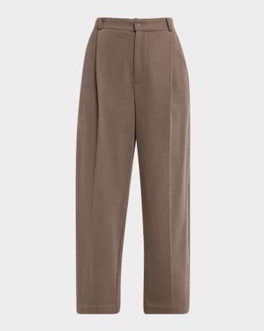 Brunello Cucinelli Felpa Cotton Fleece Pleated Straight-Leg Crop Pants