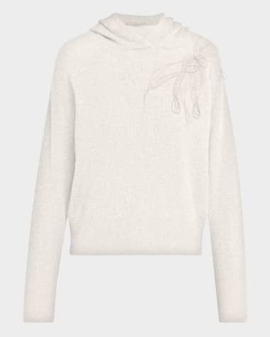 Brunello Cucinelli Ribbed Cashmere Hoodie with Monili Embroidery
