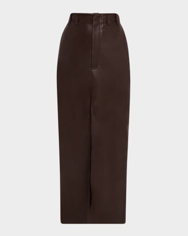 Brunello Cucinelli Leather Front-Slit Skirt