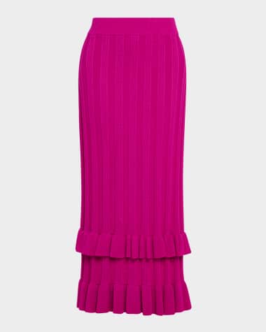 Marie Oliver Sawyer Ruffle-Trim Rib Knit Maxi Skirt