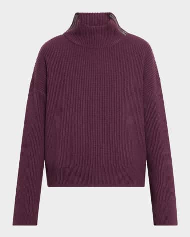 Brunello Cucinelli Monili-Trim Turtleneck Cashmere Rib Sweater