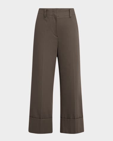 Brunello Cucinelli Cotton Couture Gabardine Straight-Leg Crop Cuffed Pants