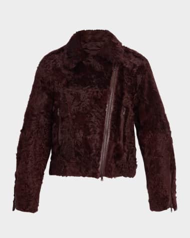Brunello Cucinelli Capretta Sheep Shearling Moto Jacket