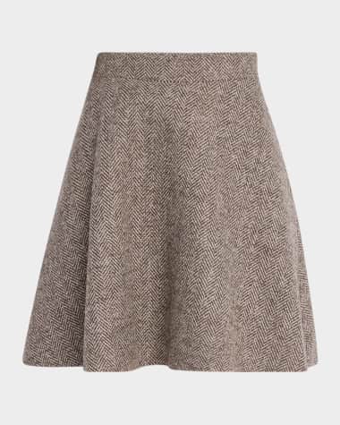 Brunello Cucinelli Carded Wool Herringbone Mini Circle Skirt