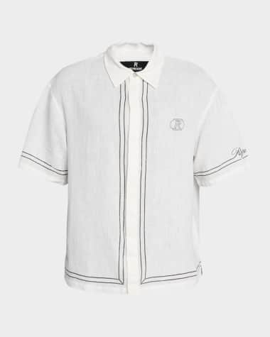 REPRESENT Men's Border Embroidered Initial Logo Short-Sleeve Shirt