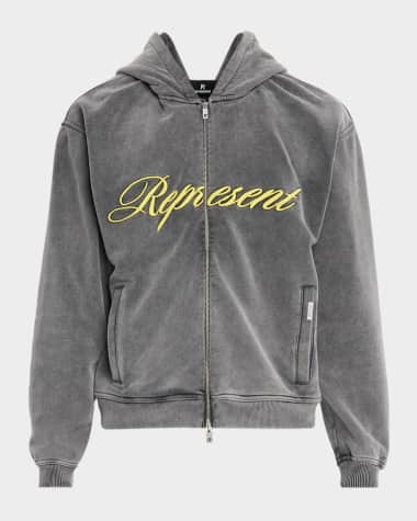 REPRESENT Men's Cotton Script Logo Full-Zip Hoodie