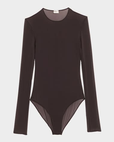 Saint Laurent Sheer Knit Long-Sleeve Bodysuit