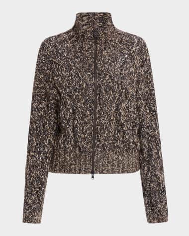 Brunello Cucinelli Paillette Marbled Mohair Cable Knit Zip Cardigan