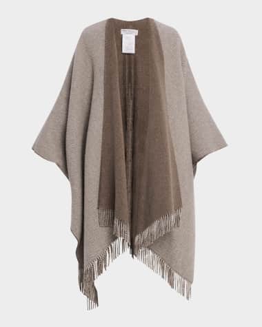 Brunello Cucinelli Reversible Metallic Herringbone Double Brushed Cashmere Poncho