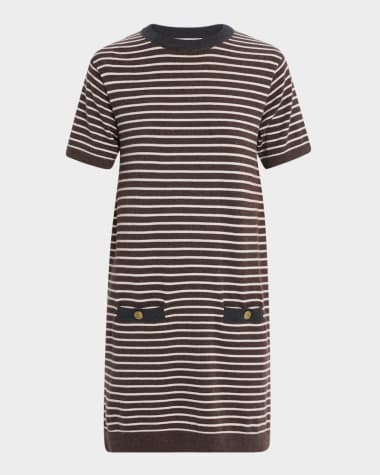 Brunello Cucinelli Striped Wool-Cashmere Mini T-Shirt Dress