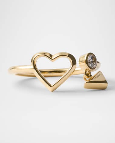 Prada Heart Crystal Brass Open Ring