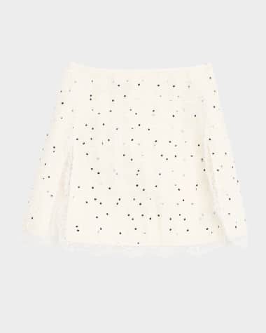 Giambattista Valli Polka-Dot Boucle Lace-Trim Mini Skirt