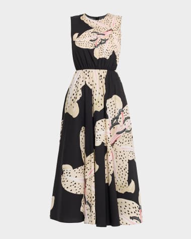 Giambattista Valli Flower-Print Popeline Sleeveless Midi Dress