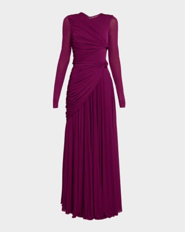 Giambattista Valli Knot Draped Jersey Long-Sleeve Maxi Dress