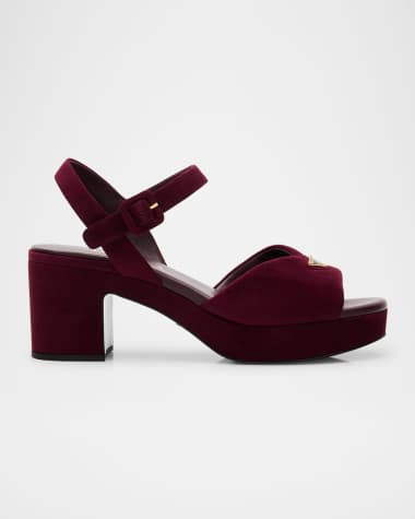 Prada Suede Triangle Logo Platform Sandals