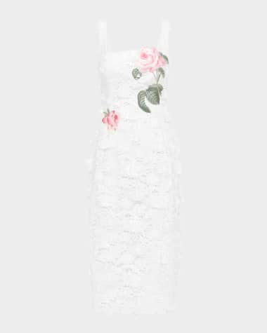 LEO LIN Larissa Floral Applique Lace Midi Dress