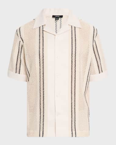 Reiss Men's Opal Stripe Crochet Camp Shirt