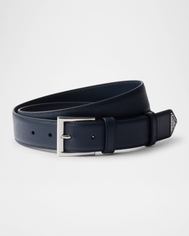 Prada Men's Triangle Saffiano Leather Belt