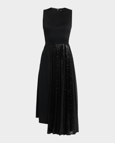 Michael Kors Collection Pleated Sequin Overlay Sleeveless Midi Dress