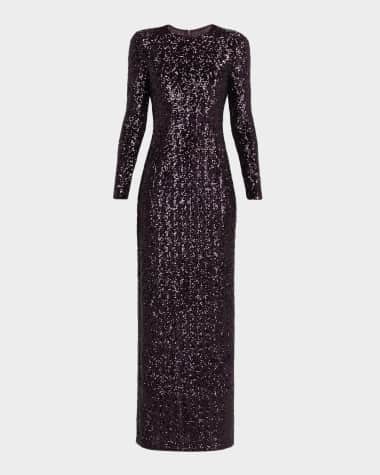 Michael Kors Collection Stretch Sequined Long-Sleeve Gown