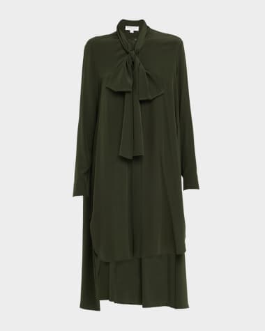 Michael Kors Collection Scarf-Neck Hi-Low Silk Georgette Dress