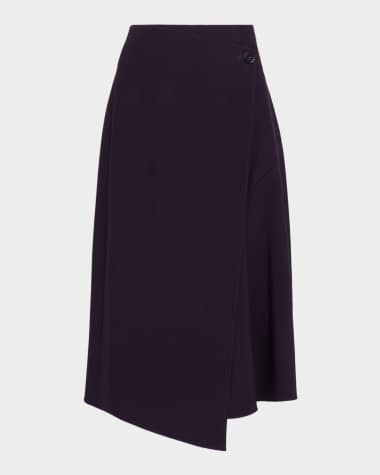 Michael Kors Collection Draped Wool Broadcloth Wrap Midi Skirt