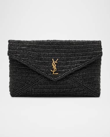 Saint Laurent Large Envelope Flap YSL Clutch Bag in Raffia