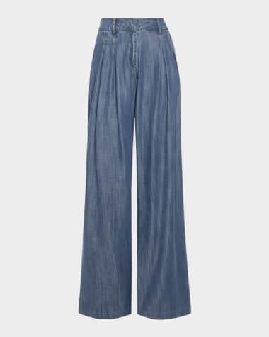Ramy Brook Chambray Pleated Chambray Wide-Leg Trousers