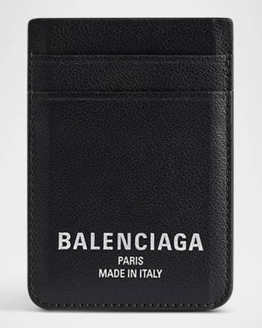 Balenciaga Men's Magnetic Leather Logo Card Holder