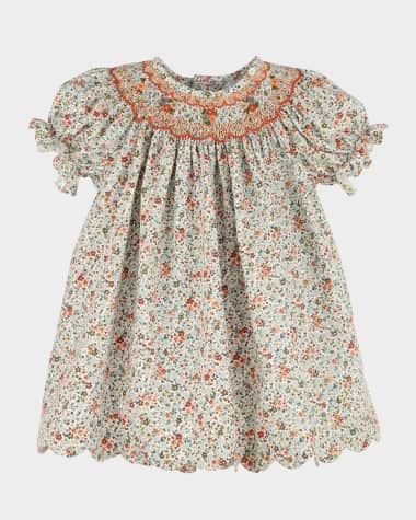 Luli & Me Girl's Autumn Glow Smocked Bishop Dress, Size 6M-24M